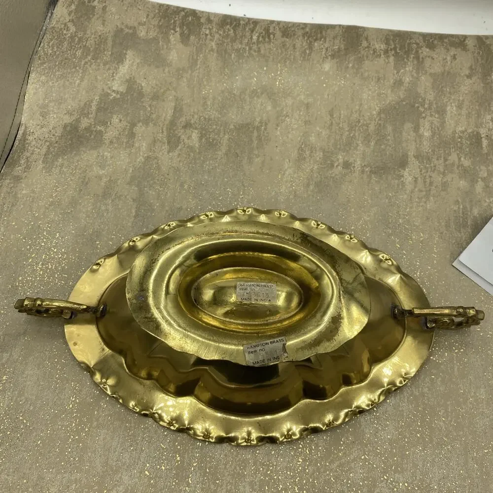 Brass Console Trinket Fruit Bowl India Hampton Brass Wrought Handles Pedestal